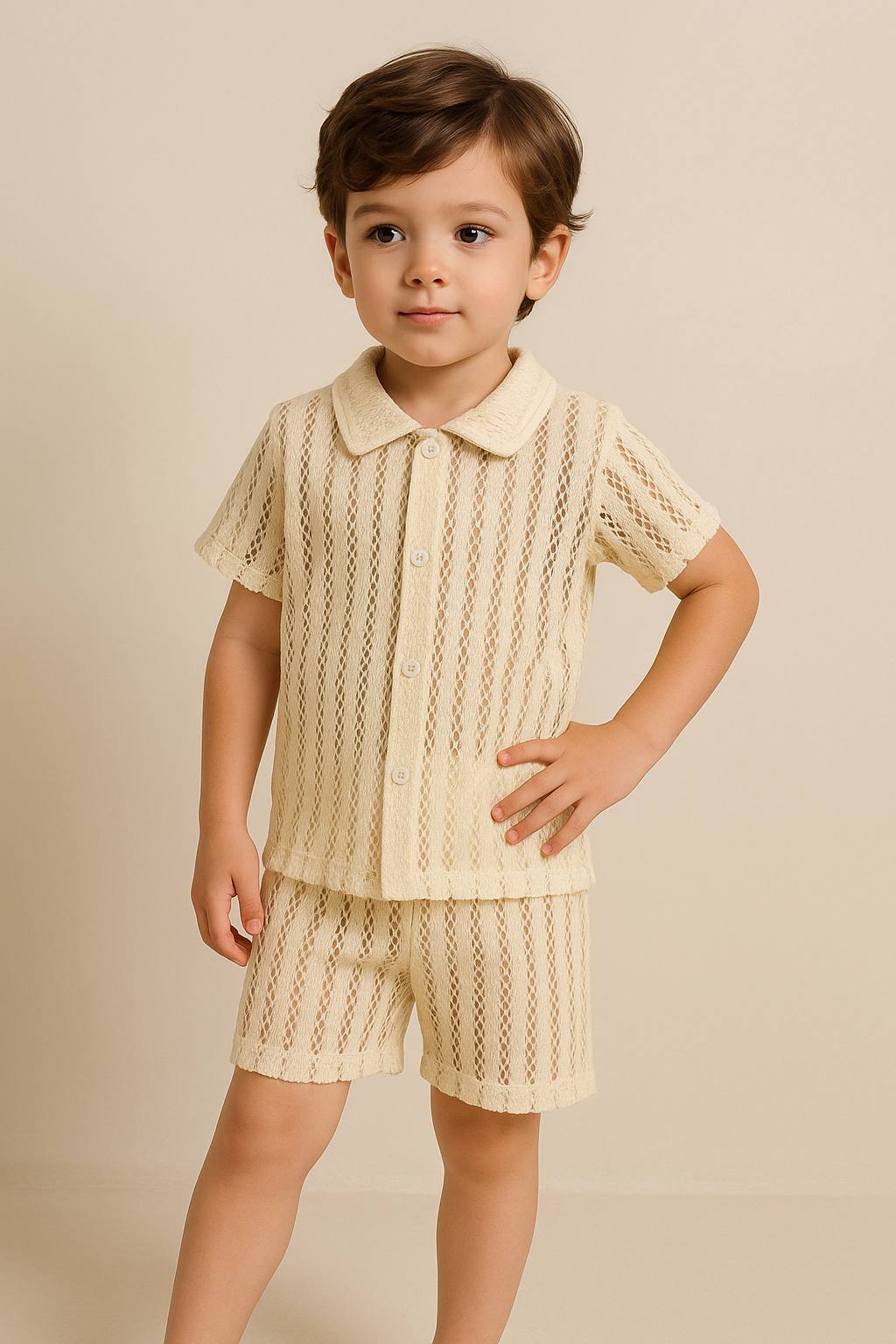 BreezeMesh Co-ord Set – Beige Charm