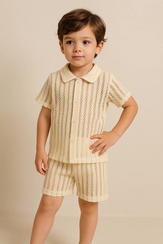 BreezeMesh Co-ord Set – Beige Charm