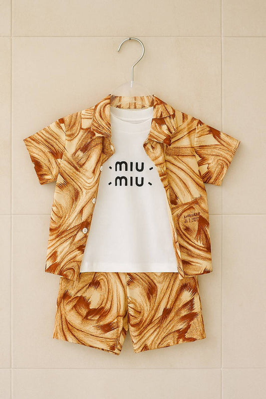 UrbanSwirl 3-Piece Co-ord Set for Boys (Shirt + Tee + Shorts)