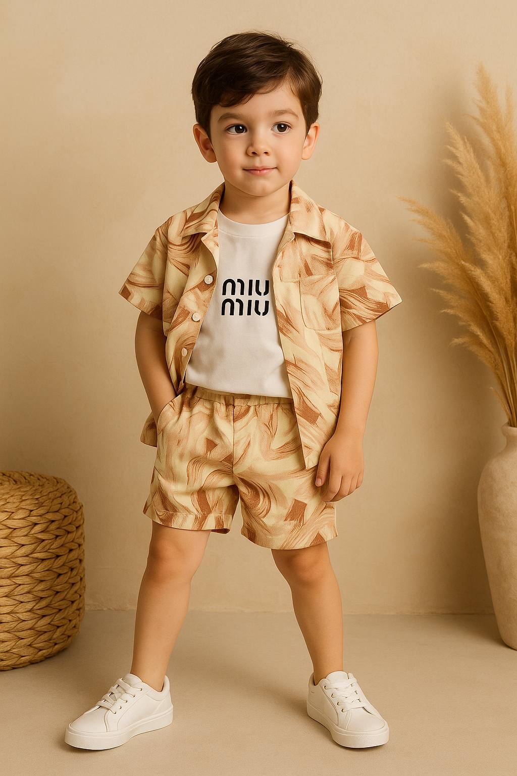 UrbanSwirl 3-Piece Co-ord Set for Boys (Shirt + Tee + Shorts)