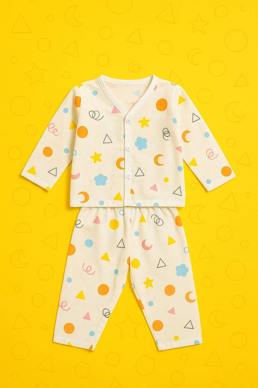 Geo Pop Muslin Night Suit – Soft Cotton Baby Sleepwear (3–6M)