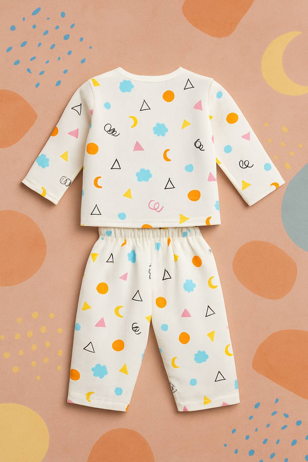 Geo Pop Muslin Night Suit – Soft Cotton Baby Sleepwear (3–6M)