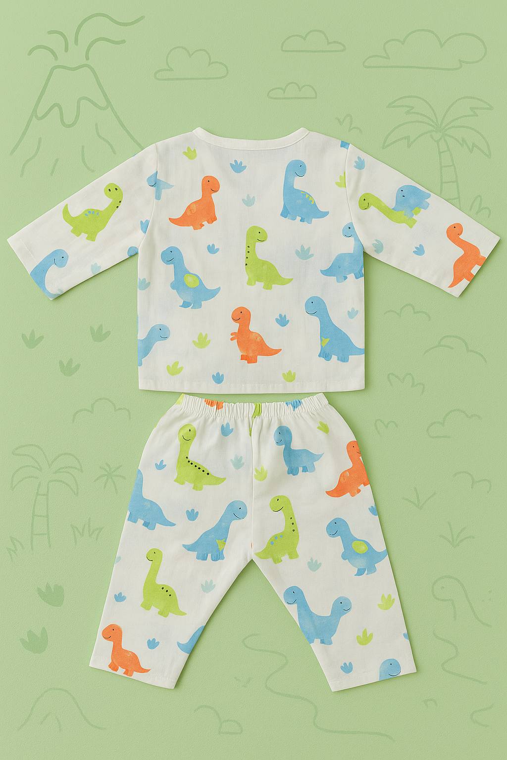 Dino Land Muslin Night Suit – Soft Cotton Babywear (3–6M)