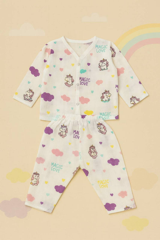 Magic Love Muslin Night Suit – Unicorn Print Babywear