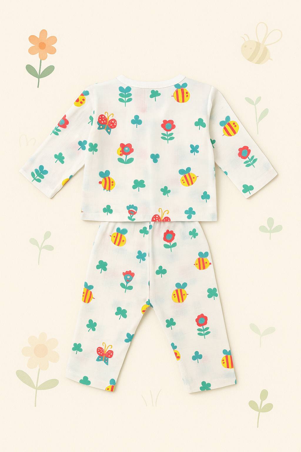 Buzzing Garden Muslin Night Suit – Soft Cotton Babywear