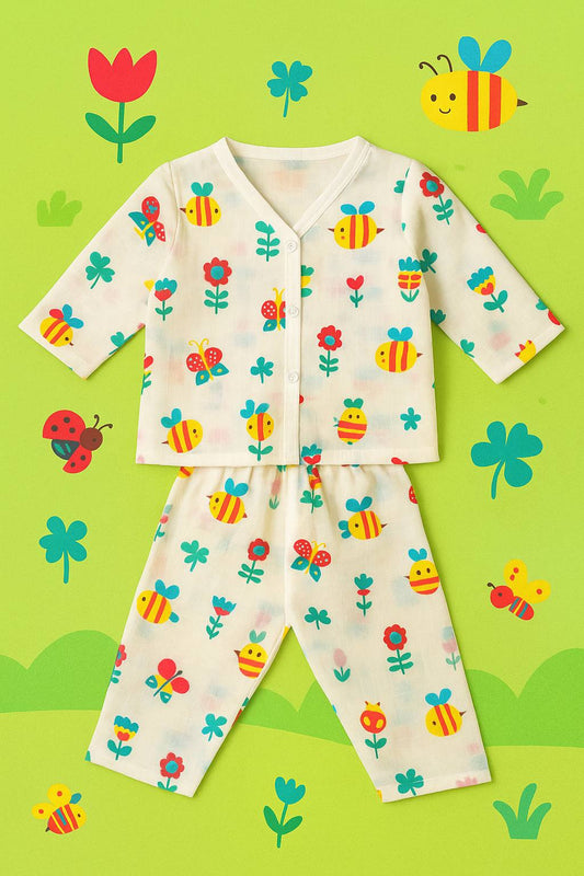 Buzzing Garden Muslin Night Suit – Soft Cotton Babywear