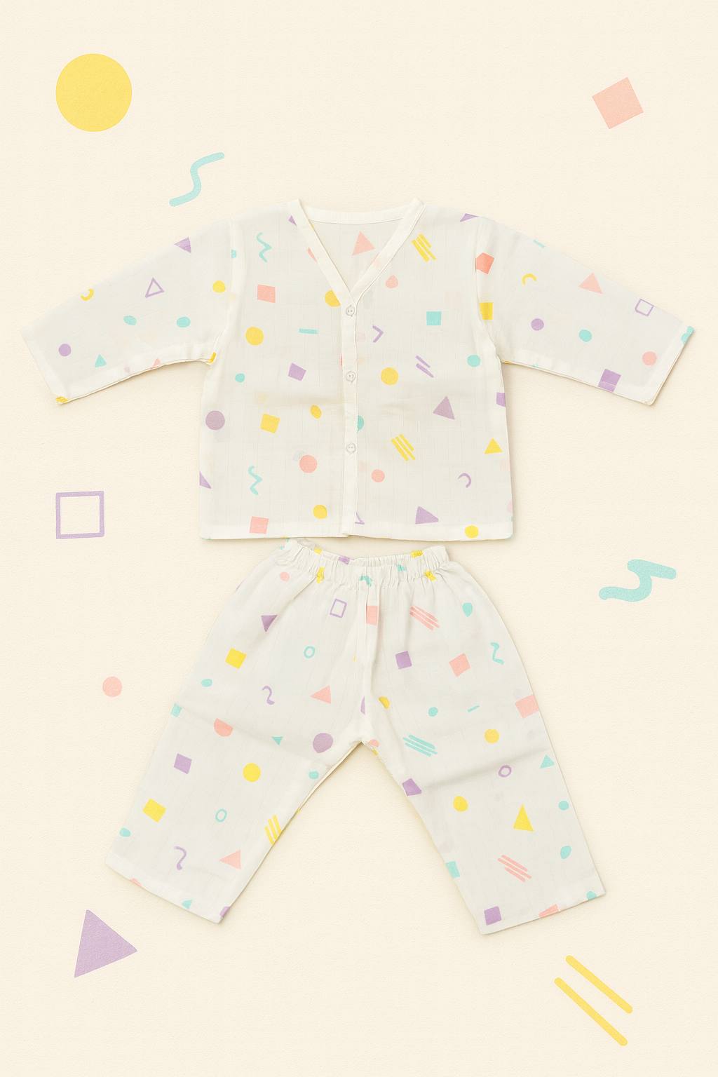 Geo Vibe Muslin Night Suit – Soft Cotton Babywear