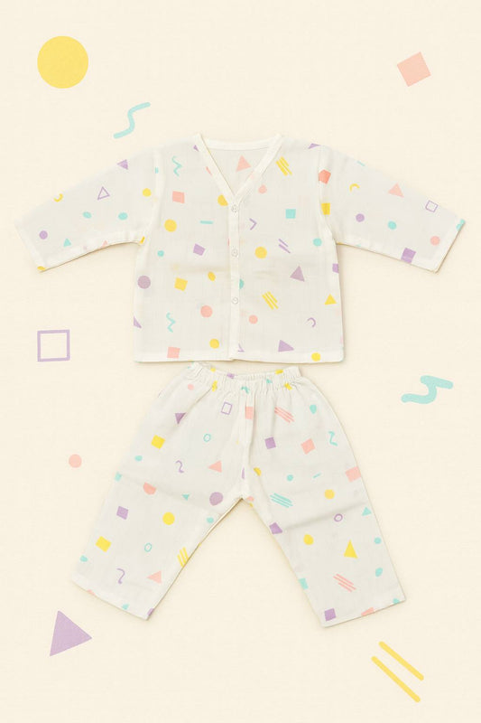 Geo Vibe Muslin Night Suit – Soft Cotton Babywear