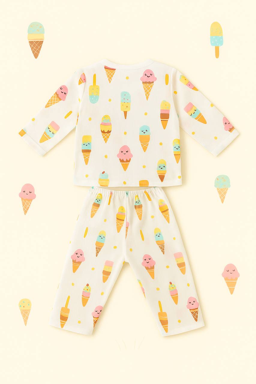 Sweet Scoops Muslin Night Suit – Ice Cream Print Babywear