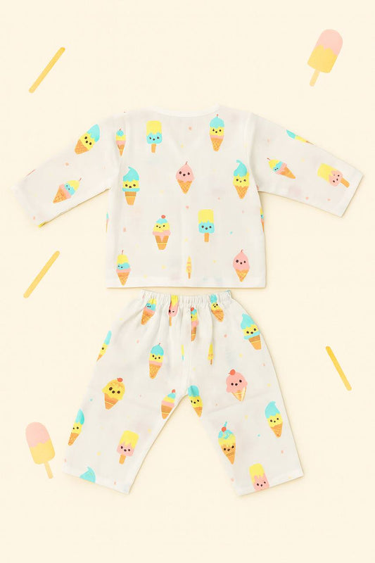 Sweet Scoops Muslin Night Suit – Ice Cream Print Babywear