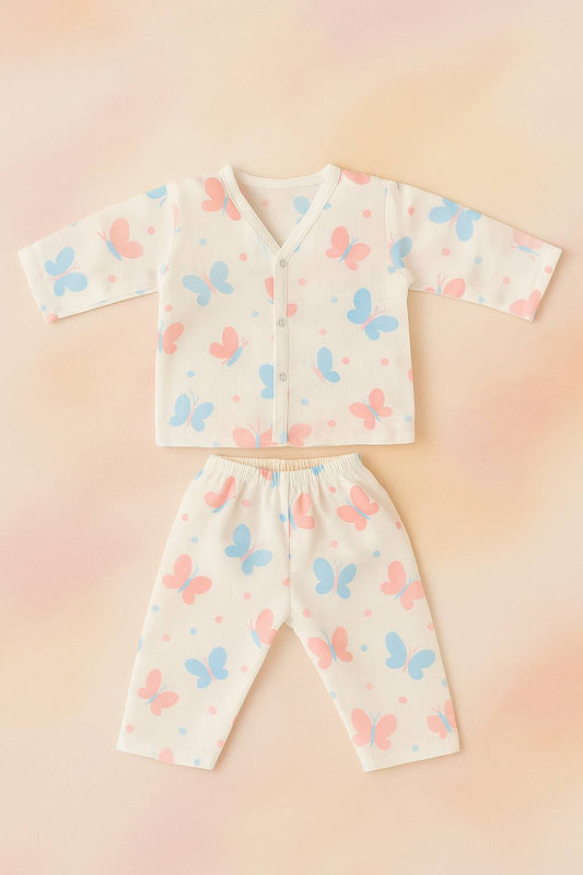 Flutter Dreams Muslin Night Suit – Butterfly Print Babywear