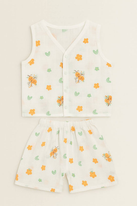 Citrus Blossom Muslin Cord Set – Soft & Breathable Baby Outfit