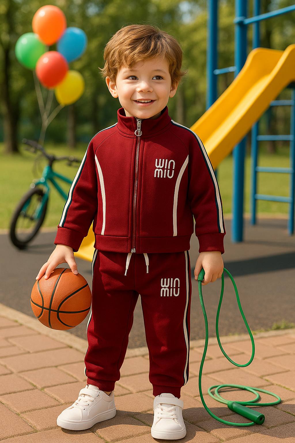 Kids Maroon Tracksuit Set – Sporty Stripe Jacket & Pants Outfit
