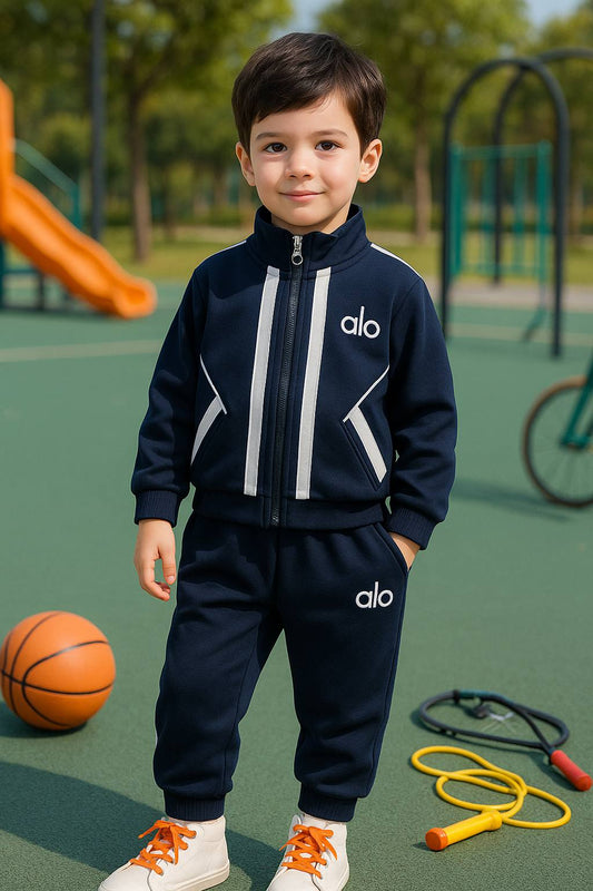 Kids Navy Blue Tracksuit Set – Sporty Zip Jacket & Pants Outfit