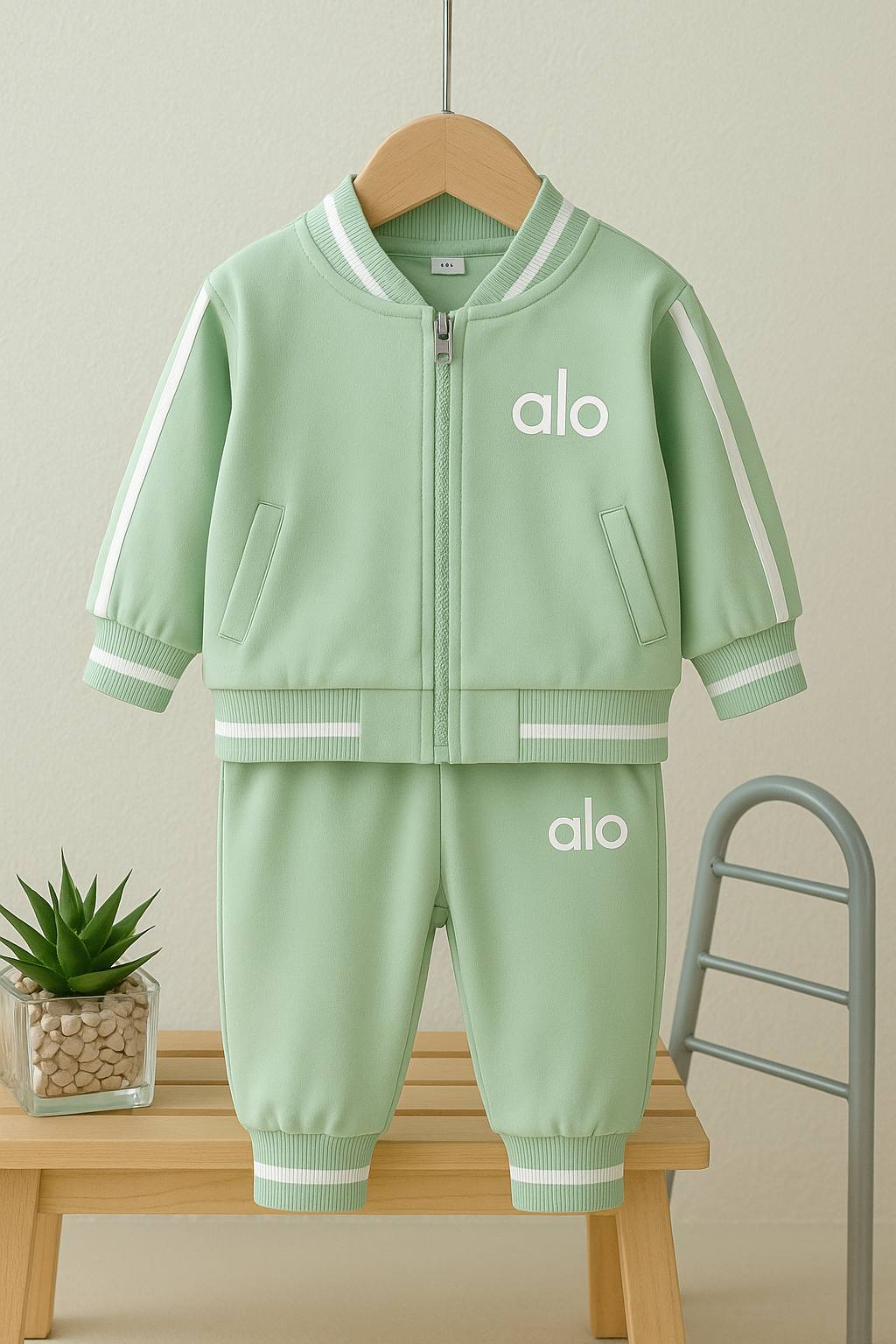 Kids Green Tracksuit Set – Sporty Zip Jacket & Jogger Pants Outfit