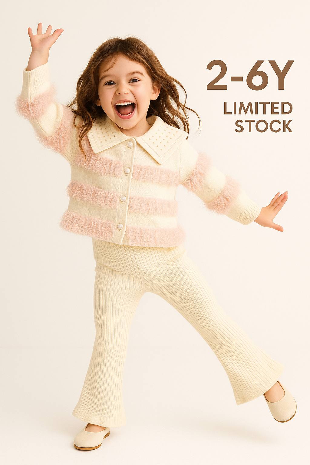 Fluffy Pastel Knit Co-ord Set for Girls (2–6Y) | Premium Winter Wear