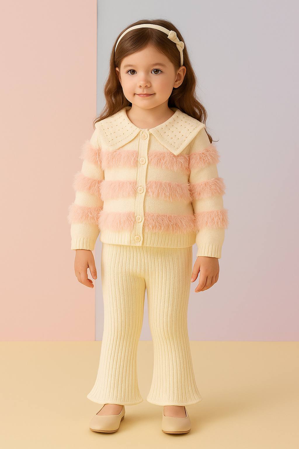Fluffy Pastel Knit Co-ord Set for Girls (2–6Y) | Premium Winter Wear