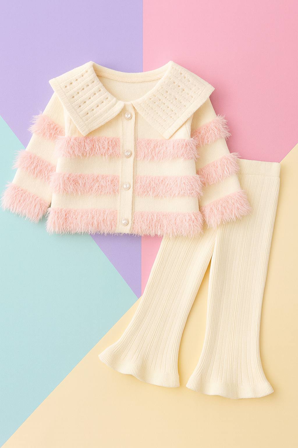 Fluffy Pastel Knit Co-ord Set for Girls (2–6Y) | Premium Winter Wear